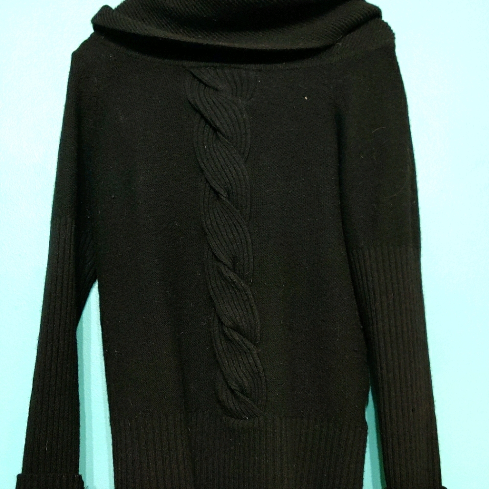 Black cable knit cowl sweater